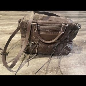 Rebecca Minkoff Brown Leather Jealous Tri Zip Satchel with Fringe